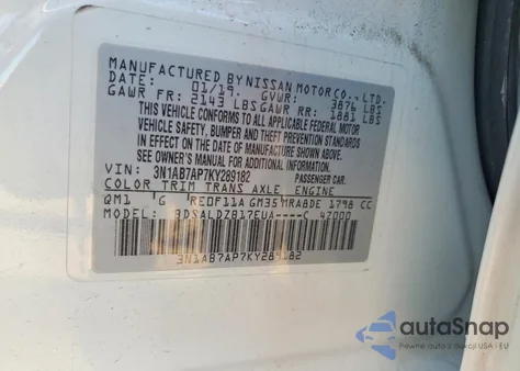 2019 Nissan Sentra S z USA, uszkodzony, nr VIN 3N1AB7AP7KY289182